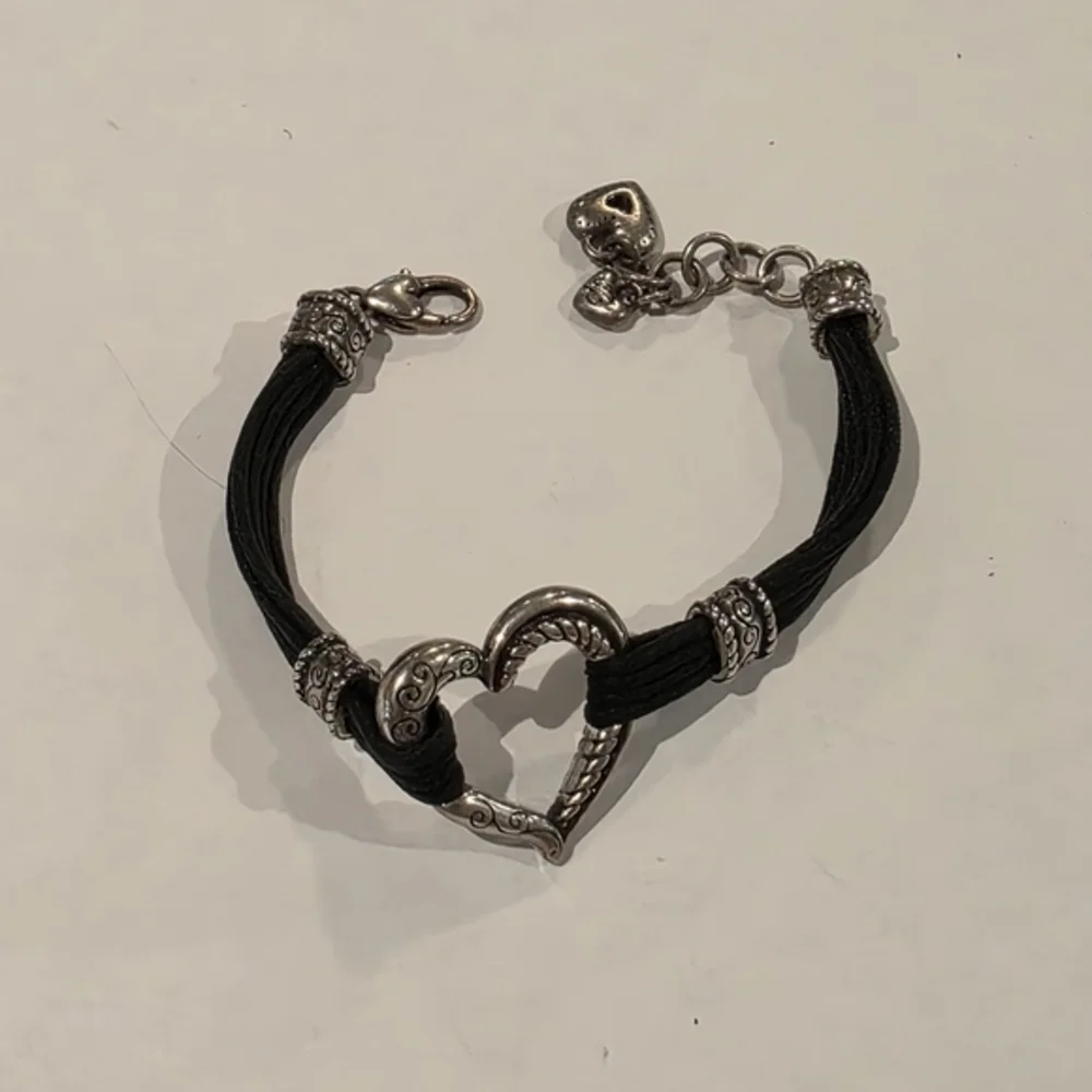 Brighton Open Heart Silver‎ and Black Multi Strand Heart Bracelet